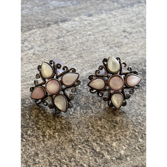 925 CFG Sterling Silver Earrings Oxidized Cross Flower 5.05g - Picture 3 of 11